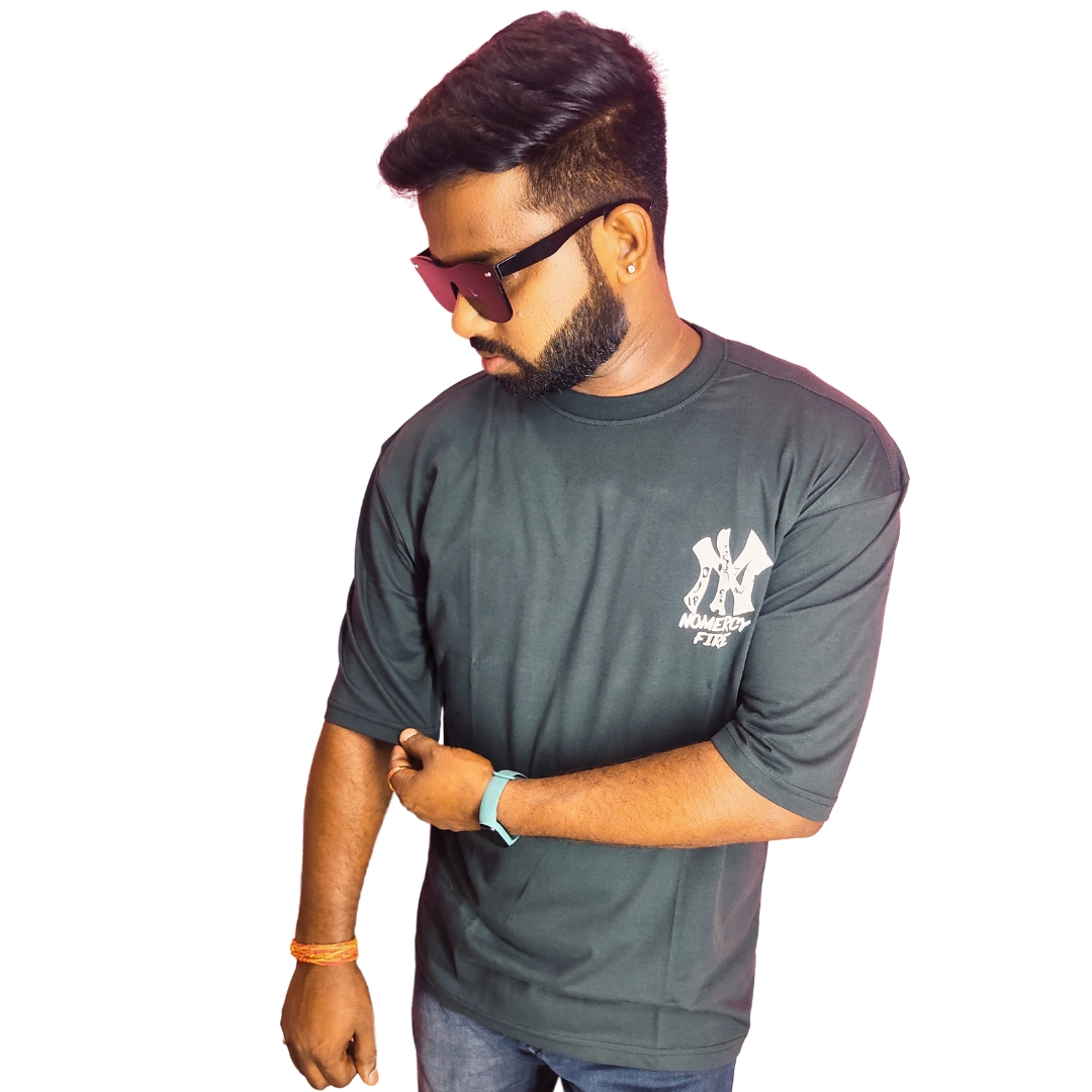 Green Down Shoulder Round Neck Green Printed Cotton T-shirt. - Image 5