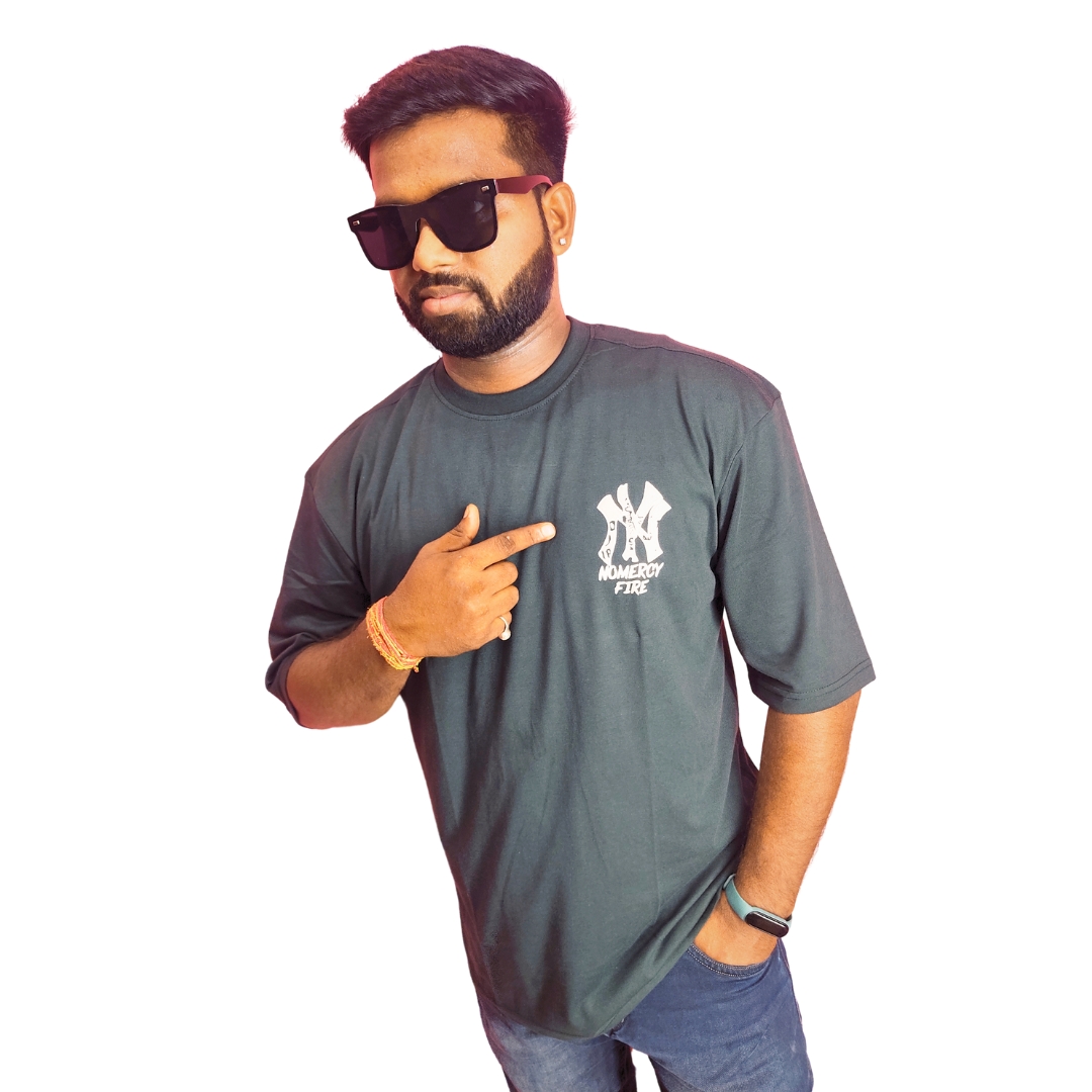 Green Down Shoulder Round Neck Green Printed Cotton T-shirt. - Image 2