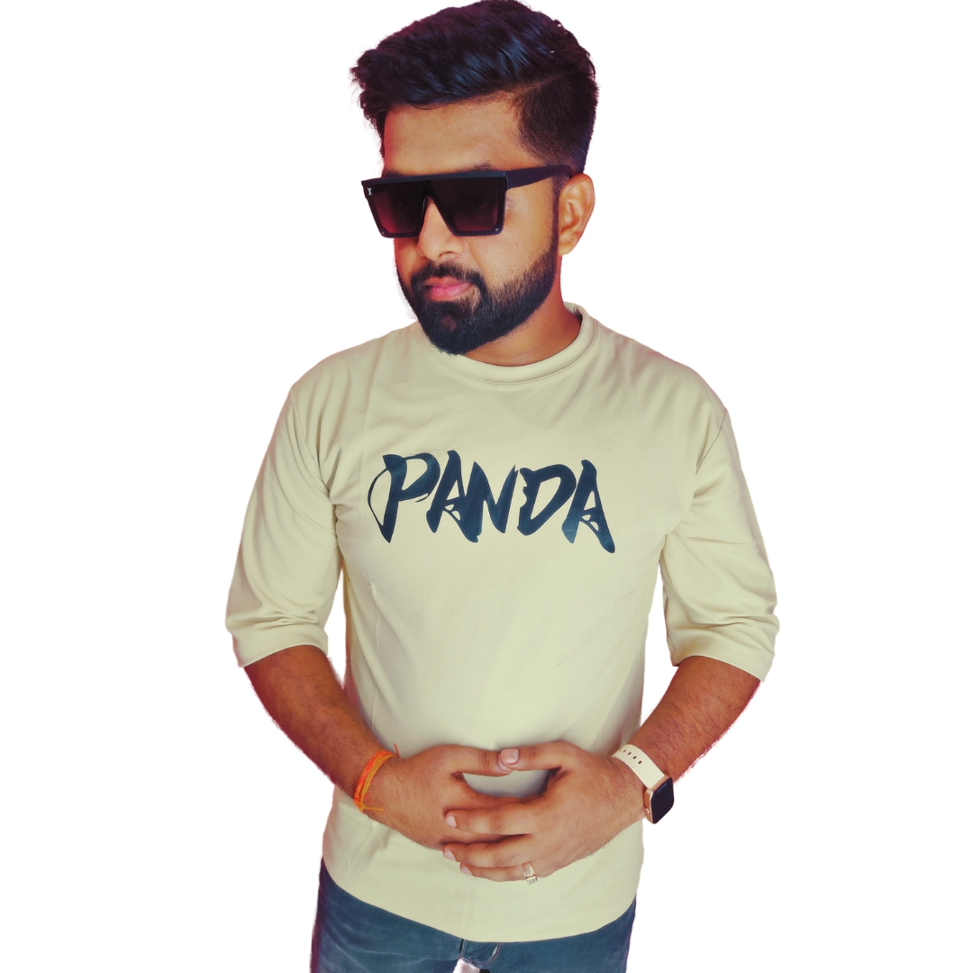 Cream Down Shoulder Round Neck Back Printed Cotton Matty T-shirt.