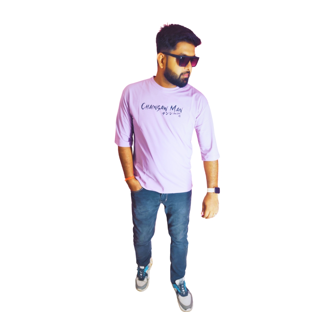 Oversized Loose Fit Drop Shoulder Half Sleeves Round Neck Solid Pure 100% Cotton-Matty Pink Colour T-Shirt for Men